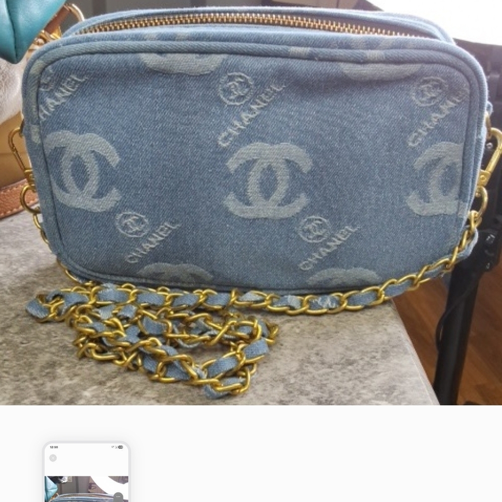 CHANEL Denim Blue Bag with Gold Chain